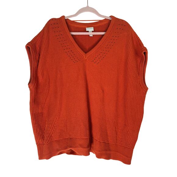 Pure by Ulla Popken Dark Orange Eco Cotton V-Neck Accent Sweater Vest Size 16 - Picture 1 of 10